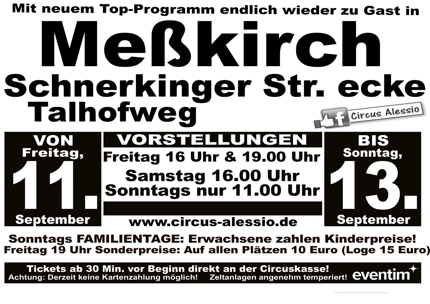 Circus Alessio - Gastspiel Meßkirch vom 11. bis 13. September 2026